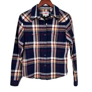 Roper Womens Sz Medium Blue Plaid Western Pearl Snap Rancher Blouse Shirt Top